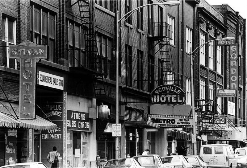 March 22, 1982 - Atlanta, Ga.: 'Hotel Row' on Mitchell Street consists of small, lower class hotels containing the Sylvan Hotel, Scoville Hotel and Hotel Gordon.