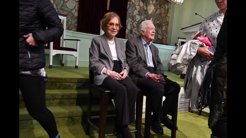 In this Sunday, Nov. 3, 2019, photo, former President Jimmy Carter teaches Sunday school at Maranatha Baptist Church in Plains, Ga. (AP Photo/John Amis)