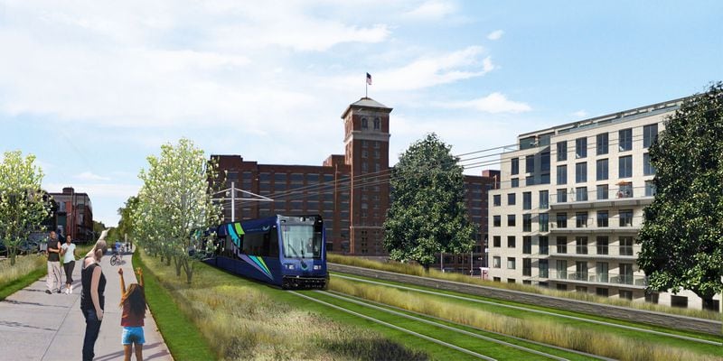 A rendering of what light rail could look like on the Beltline.