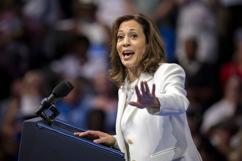 Democratic presidential nominee Vice President Kamala Harris speaks at a campaign rally Thursday, Aug. 29, 2024, in Savannah, Ga. (AP Photo/Stephen B. Morton)