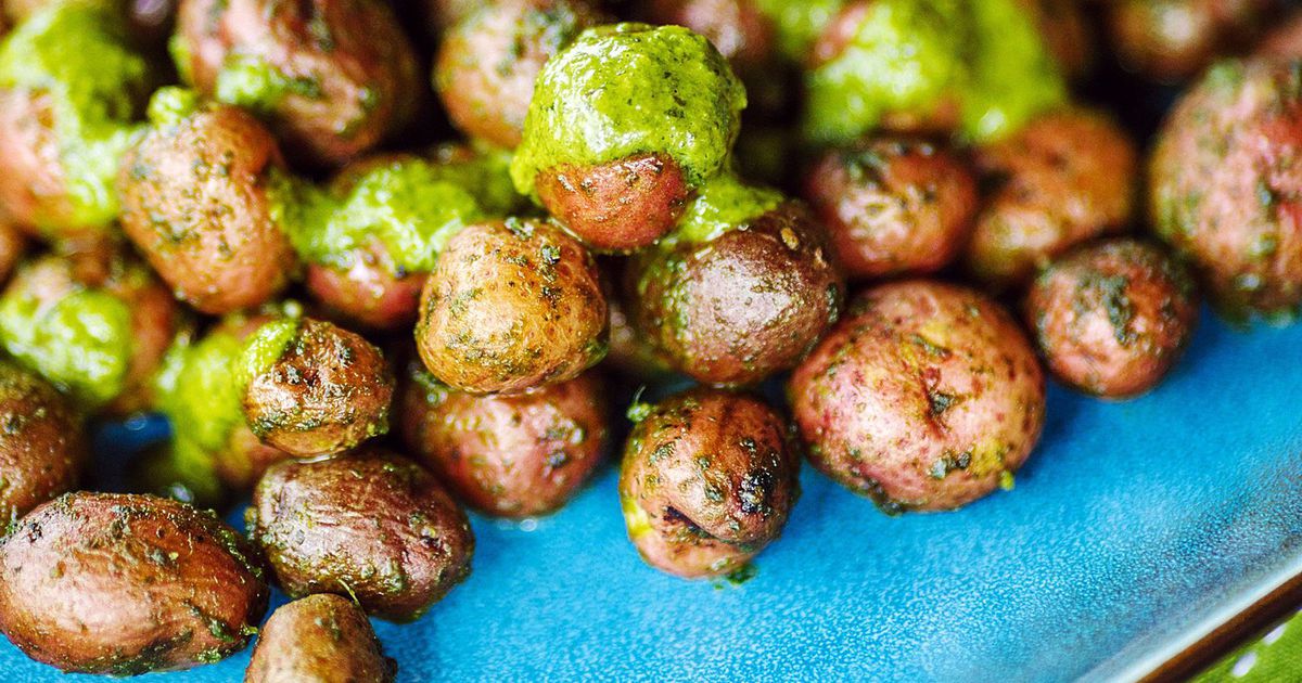 Roasted Purple Potatoes with Lemon, Dijon & Thyme Dressing - She