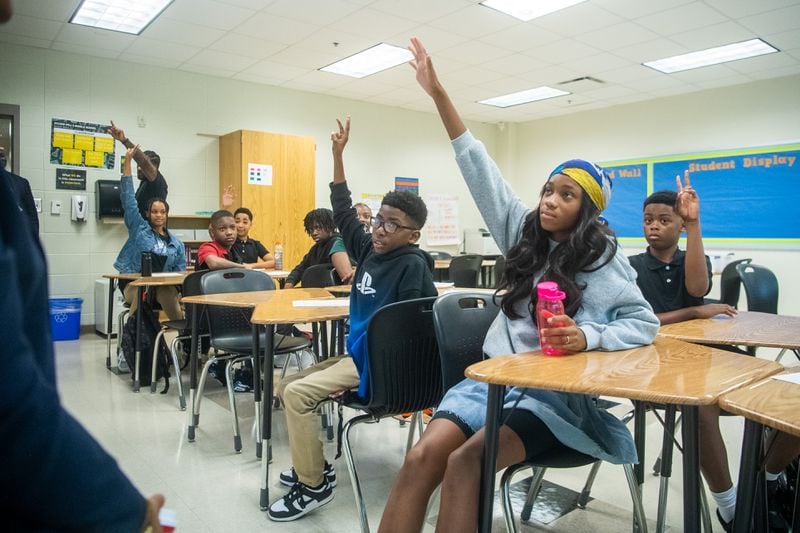 Students participate in the first day of class at Sylvan Hills Middle School.