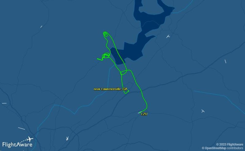 Flight Aware data shows the flight of the Piper Cherokee, which took off from the Gwinnett County Airport before landing on I-985 North shortly after 4 p.m.