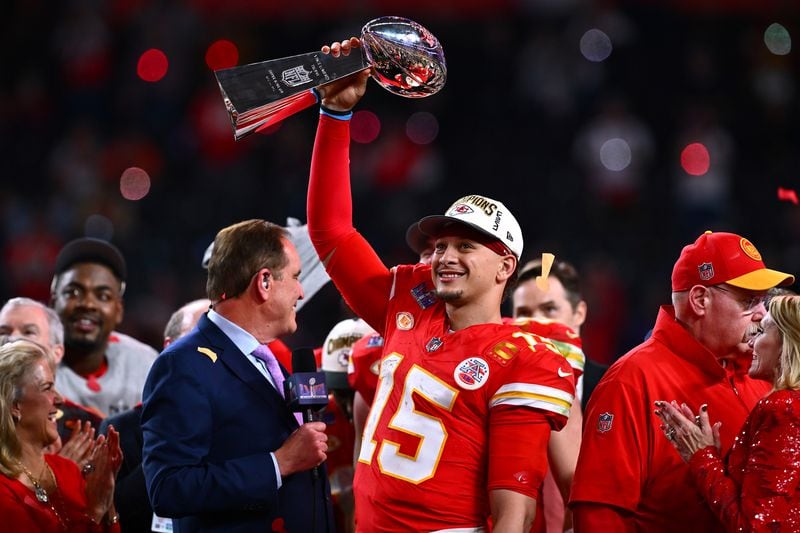 Kansas City Chiefs quarterback Patrick Mahomes (15) and the rest of the team will celebrate the Super Bowl victory at the White House today.