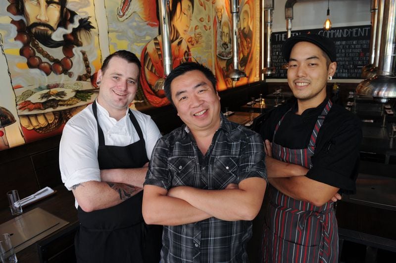 Executive chef Ryan Catherall, owner Richard Tang and sous chef Shaun Byun at Char Korean Bar & Grill. (BECKY STEIN PHOTOGRAPHY)