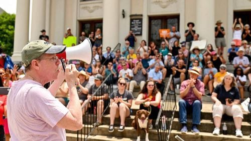 Hundreds of people gathered outside of Temple Beth Israel in Macon for a counter-protest Saturday afternoon after an antisemitic hate group gathered outside the Temple Friday. (Photo Courtesy of Jason Vorhees)