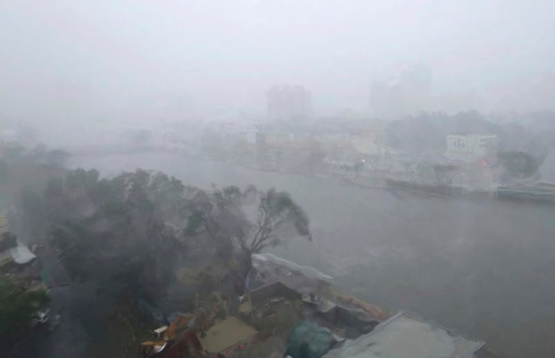 A view of Love River as Typhoon Krathon arrives in Kaohsiung, southern Taiwan, Thursday, Oct. 3, 2024. (AP Photo/Chiang Ying-ying)