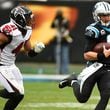 Carolina Panthers' Taylor Heinicke scrambles against the Atlanta Falcons during the second half of an NFL football game in Charlotte, N.C., Sunday, Dec. 23, 2018. (AP Photo/Mike McCarn)