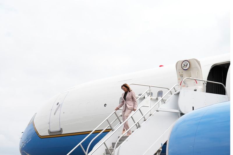 Democratic presidential nominee Vice President Kamala Harris arrives at Atlantic Aviation Philadelphia, Monday, Sept. 9, 2024, near Philadelphia International Airport, in Philadelphia, Tuesday, Sept. 17, 2024. (AP Photo/Jacquelyn Martin)