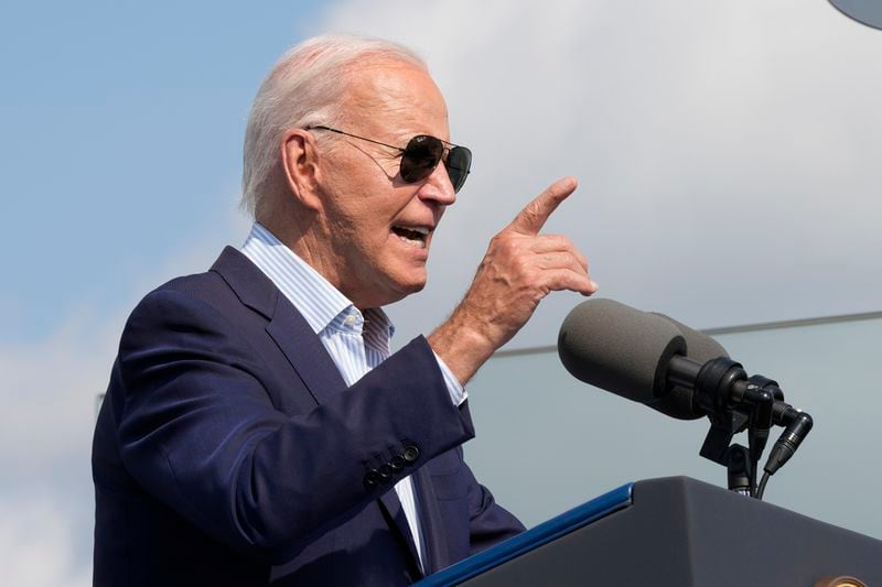 President Joe Biden speaks during a visit to Vernon Electric in Westby, Wis., Thursday, Sept. 5, 2024. Biden is in Wisconsin to promote his Investing in America agenda. (AP Photo/Susan Walsh)