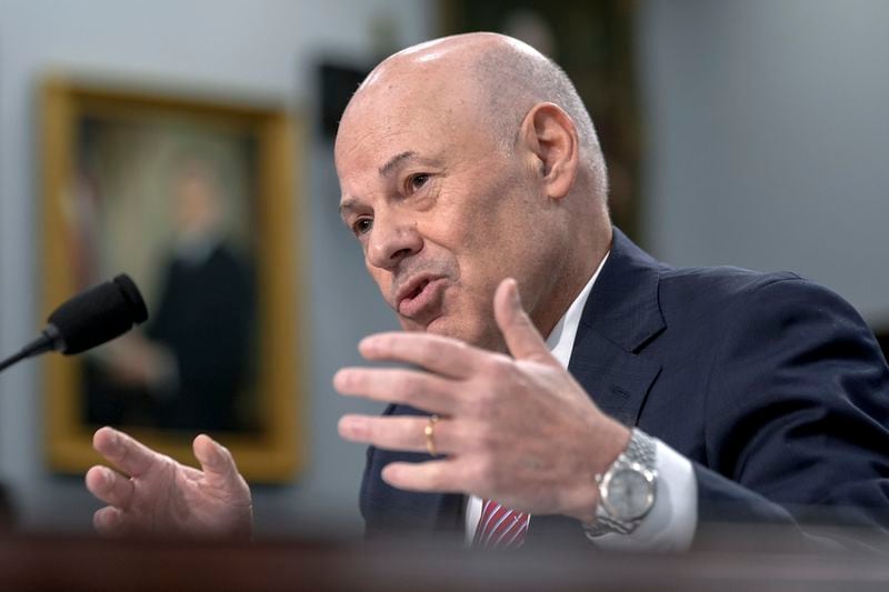 Postmaster General Louis DeJoy testifies during a House Committee on Appropriations Subcommittee on Financial Services and General Government oversight hearing on the United States Postal Service's role in Federal election integrity, Thursday, Sep 26, 2024, on Capitol Hill in Washington. (AP Photo/Mariam Zuhaib)