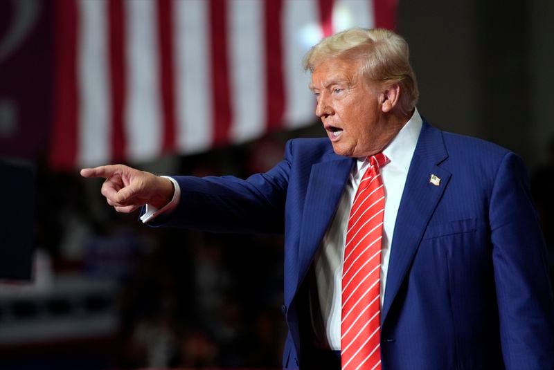 Republican presidential nominee former President Donald Trump arrives at a campaign event, Friday, Aug. 30, 2024, in Johnstown, Pa. (AP Photo/Alex Brandon)