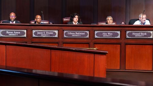 Atlanta city council members listen to public comment at a council meeting at City Hall in Atlanta on Monday, June 3, 2024. The city’s water crisis has reached its fourth day following the breakage of several pipes. (Arvin Temkar / AJC)