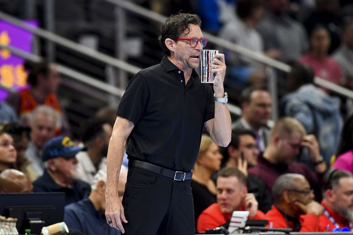 Atlanta Hawks head coach Quin Snyder is seen during the first half of an NBA game against the Indiana Pacers Tuesday, November 21, 2023 at State Farm Arena. (Daniel Varnado/For the AJC)