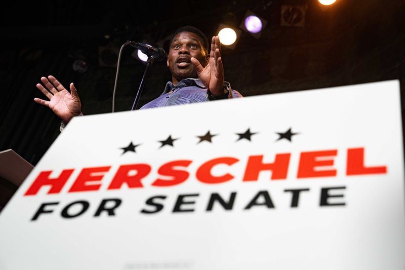 Heisman Trophy winner and Republican U.S. Senate candidate Herschel Walker speaks at a rally on May 23, 2022, in Athens, Georgia. (Megan Varner/Getty Images/TNS)