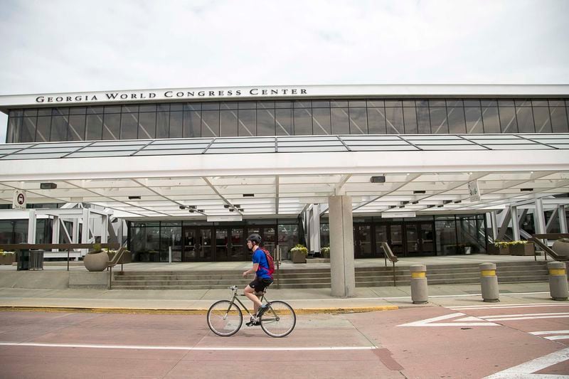 04/07/2020 - Atlanta, Georgia  - The exterior of the Georgia World Congress Center in Atlanta, Tuesday, April 7, 2020. State officials are quietly preparing to establish three large emergency hospitals across Georgia, including one at the Georgia World Congress Center in Atlanta, as they race to open more beds ahead of an expected surge in coronavirus cases.  (ALYSSA POINTER / ALYSSA.POINTER@AJC.COM)