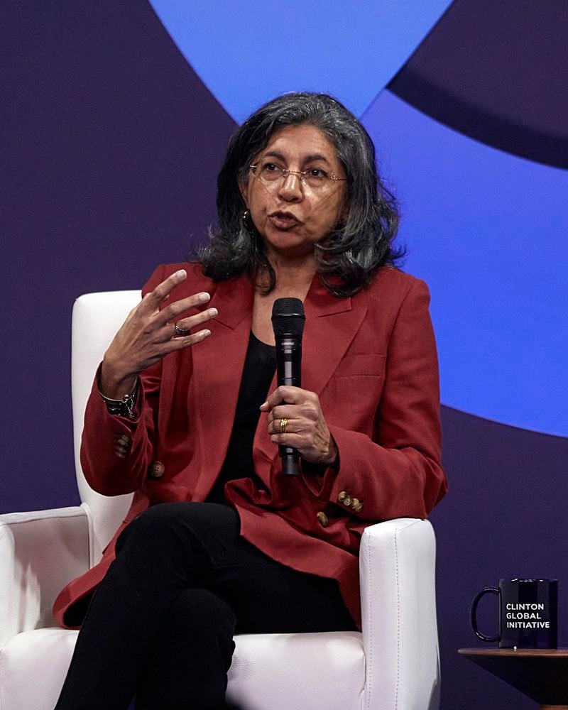 Binaifer Nowrojee, President of Open Society Foundations, speaks during the Clinton Global Initiative, on Monday, Sept. 23, 2024, in New York. (AP Photo/Andres Kudacki)