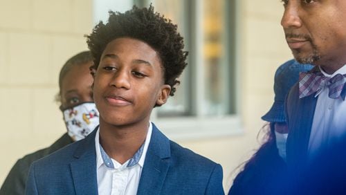 Javon Ridley, 13, speaks briefly Wednesday at the Atlanta Police Department's Office of Professional Standards, where he planned to give his statement.