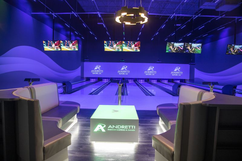 06/23/2021 — Buford, Georgia — The bowling alley at the Andretti Indoor Karting & Games in Buford Wednesday, June 23, 2021. (Alyssa Pointer / Alyssa.Pointer@ajc.com)


