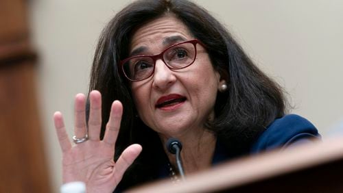 FILE - Columbia University President Nemat (Minouche) Shafik testifies before the House Committee on Education and the Workforce hearing on "Columbia in Crisis: Columbia University's Response to Antisemitism" on Capitol Hill in Washington, April 17, 2024. (AP Photo/Jose Luis Magana, File)