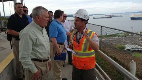 Gerry Del Rio, a project manager, briefs Gov. Nathan Deal on the expansion of the Panama Canal in 2013. Greg Bluestein/AJC
