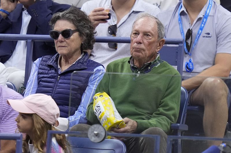 Michael Bloomburg watches the women's singles final of the U.S. Open tennis championships between Aryna Sabalenka, of Belarus, and Jessica Pegula, of the United States, Saturday, Sept. 7, 2024, in New York. (AP Photo/Frank Franklin II)