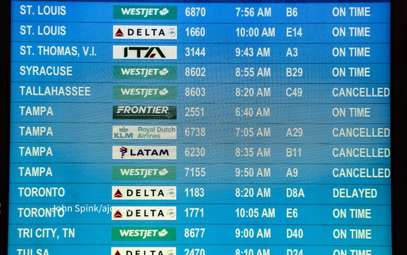 At Hartsfield-Jackson International Airport on Wednesday, August 30, 2023, some flights from Florida have been canceled due to Hurricane Idalia. (John Spink / John.Spink@ajc.com)