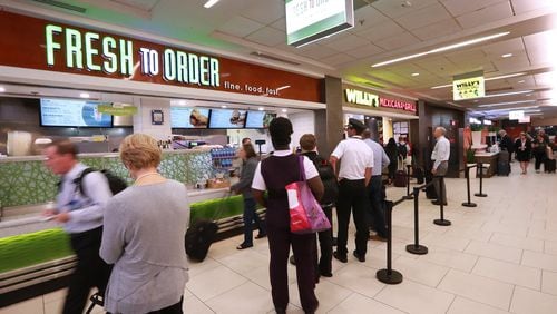 Multiple restaurants are on Concourse B at Atlanta’s Hartsfield-Jackson International Airport. (Curtis Compton/ AJC 2018 file)