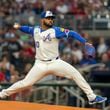 Atlanta Braves pitcher Reynaldo Lopez throws in the first inning of a baseball game against the Kansas City Royals, Saturday, Sept. 28, 2024, in Atlanta. (AP Photo/Jason Allen)