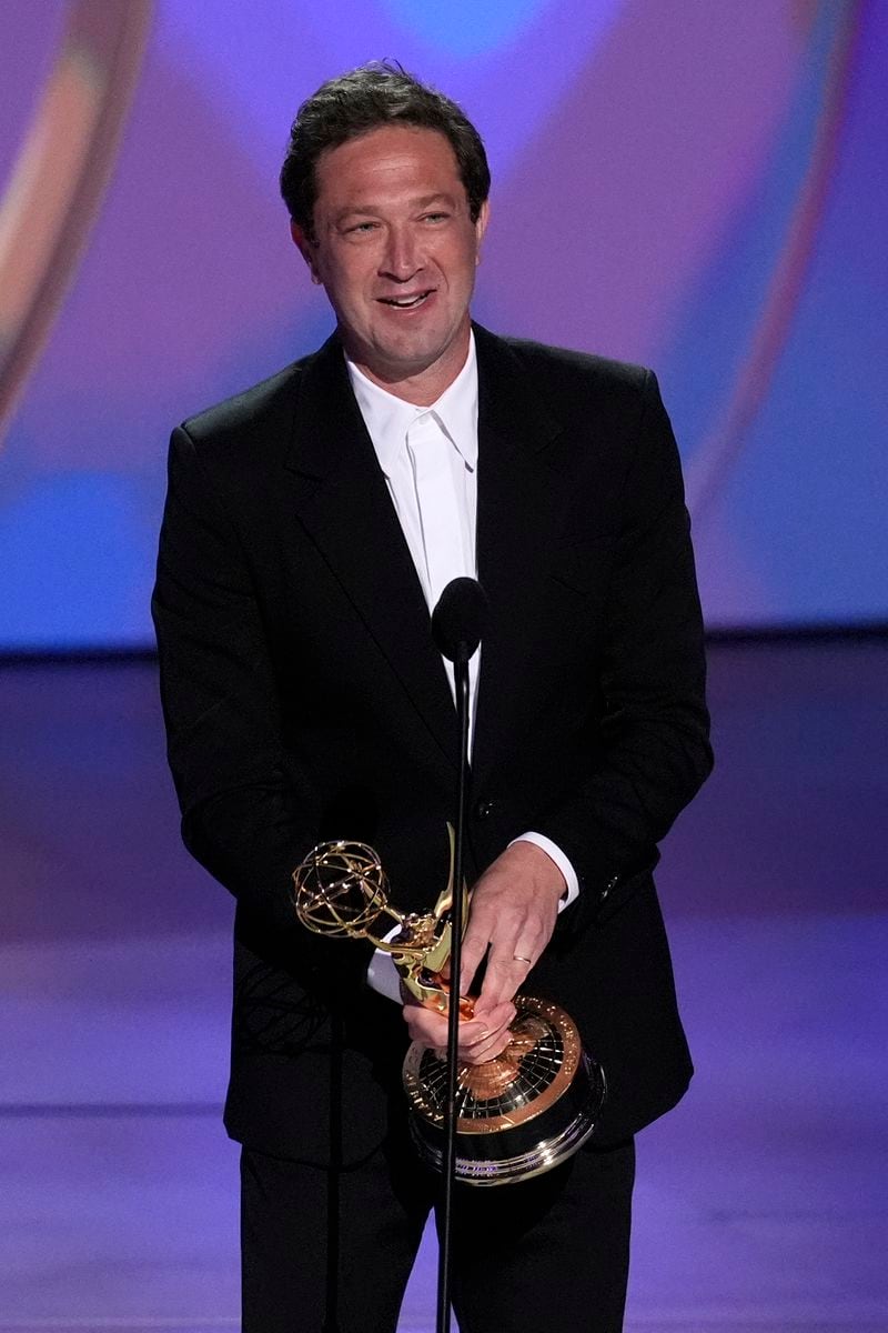 Ebon Moss-Bachrach accepts the award for outstanding supporting actor in a comedy series for "The Bear" during the 76th Primetime Emmy Awards on Sunday, Sept. 15, 2024, at the Peacock Theater in Los Angeles. (AP Photo/Chris Pizzello)