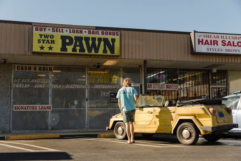 Wyatt Russell as Sean "Dud" Dudley in front of a fictionalized Long Beach strip mall that was actually shot in Decatur, GA.  Photo Credit: Jackson Lee Davis/AMC