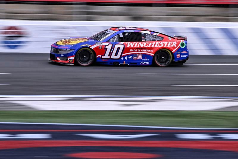 Noah Gragson steers down the front stretch during a NASCAR Cup Series auto race at Charlotte Motor Speedway, Sunday, May 26, 2024, in Concord, N.C. (AP Photo/Matt Kelley)
