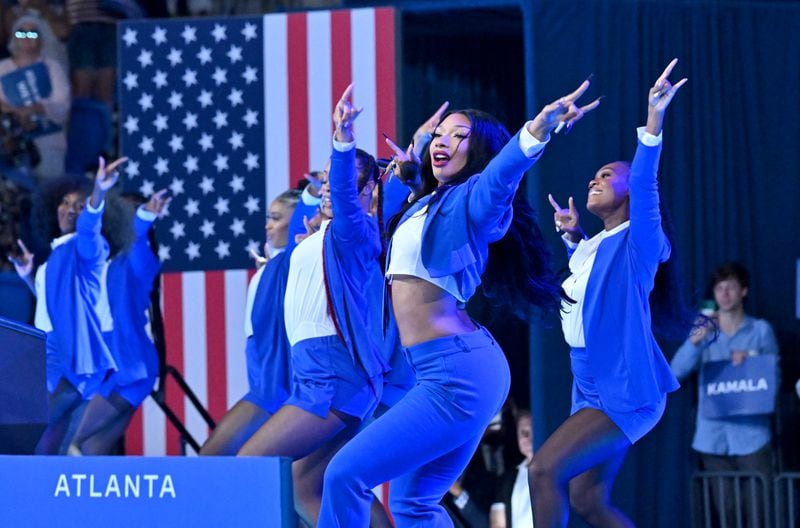 Rapper Megan Thee Stallion performs at a rally for Vice President Kamala Harris in Atlanta on Tuesday.