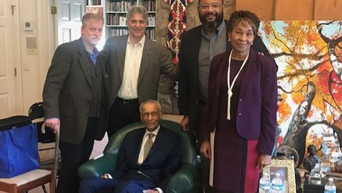 In 2016 Denice Morgan was interviewed for a documentary featuring the late C.T Vivian (seated) for a documentary about Upward Bound, the program he created in 1966 to assist high schoolers on the path to higher academia. Courtesy of Denice Morgan