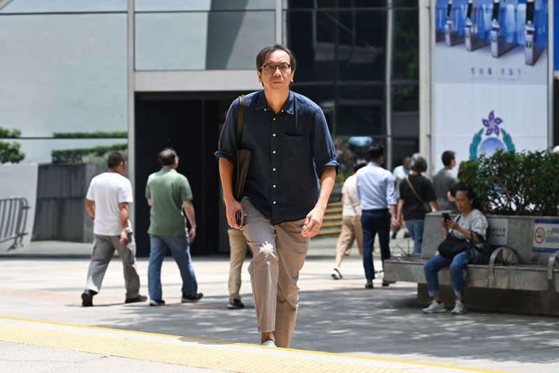 Chung Pui-kuen, the former chief editor of Hong Kong's now shuttered pro-democracy news outlet Stand News, arrivies at the Wanchai District Court ahead of a verdict in a landmark sedition trial in Hong Kong on Thursday, Aug. 29, 2024. (AP Photo/Billy H.C. Kwok)