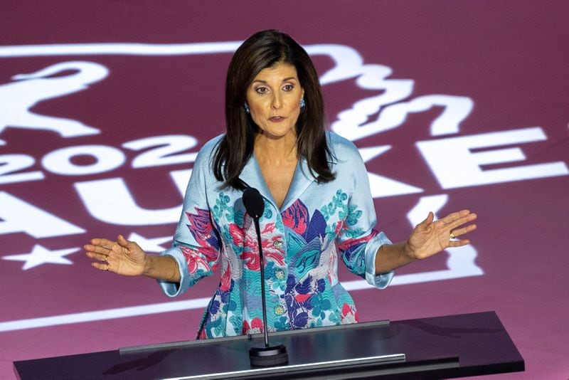 Former Trump primary rival Nikki Haley speaks to delegates attending the Republican National Convention in Milwaukee.