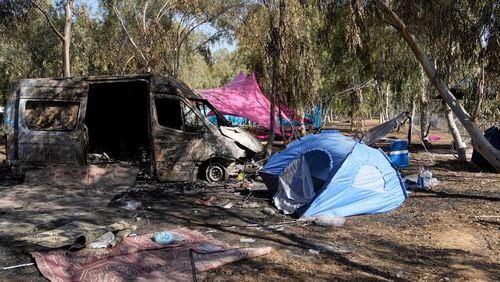 FILE - The site of the Nova music festival where revelers were killed and kidnapped on Oct. 7, 2023, during a cross-border attack by Hamas militants near Kibbitz Reim, southern Israel, Oct. 12. (AP Photo/Ohad Zwigenberg, File)