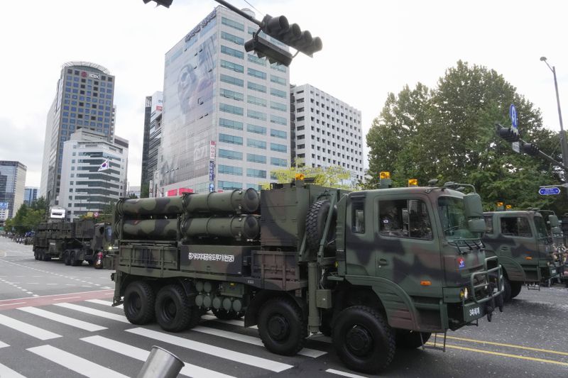 South Korea's "Cheongung" missiles are carried in a parade during the 76th Armed Forces Day ceremony in Seoul, South Korea, Tuesday, Oct. 1, 2024. (AP Photo/Ahn Young-joon)