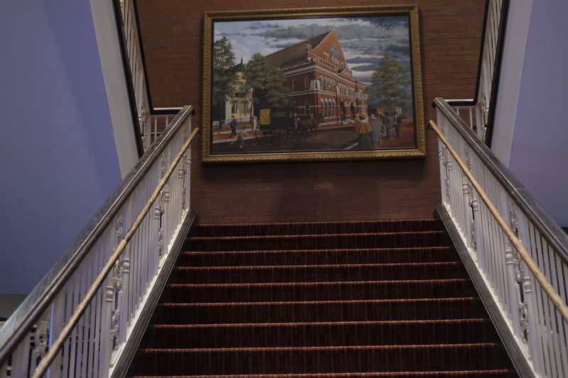 A painting of the Ryman Auditorium is displayed inside the concert venue in Nashville, Tenn., on July 30, 2024. (AP Photo/Luis Andres Henao)