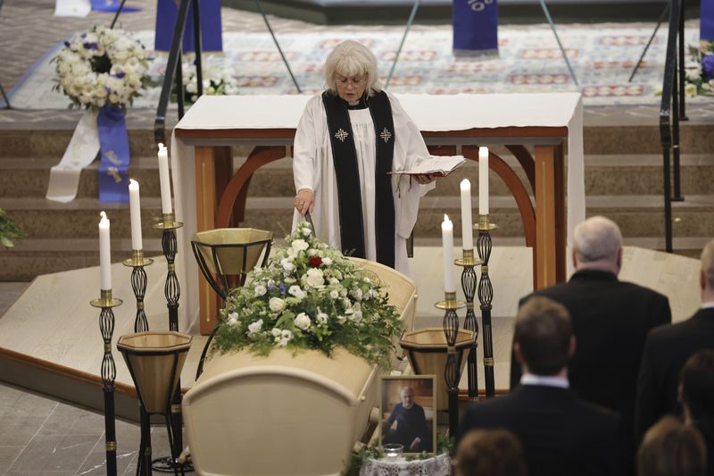 The funeral service of Swedish soccer manager Sven-Goran Eriksson at Fryksände church in Torsby, Sweden, Friday Sept. 13, 2024. (Adam Ihse/TT News Agency via AP)