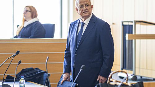 Former Volkswagen Group CEO Martin Winterkorn stands in a hall of the Braunschweig Regional Court in Brunswick, Germany, Tuesday, Sept. 3, 2024. (Moritz Frankenberg/dpa via AP)