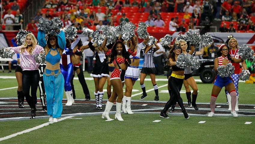 The Atlanta Falcons cheerleaders perform in Halloween costume before the  first of an NFL football game between the Atlanta Falcons and the Green Bay  Packers, Sunday, Oct. 30, 2016, in Atlanta. (AP