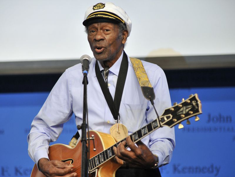 FILE - Chuck Berry performs at the John F. Kennedy Presidential Library and Museum on Feb. 26, 2024, in Boston. Big record companies are suing artificial intelligence song generators Suno and Udio for copyright infringement, alleging that the AI music startups are exploiting the copyrighted works of artists from Berry to Mariah Carey. (AP Photo/Josh Reynolds, File)