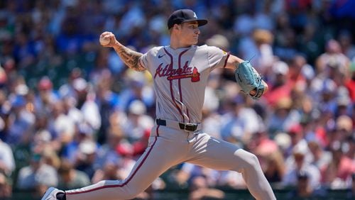 Atlanta Braves starting pitcher AJ Smith-Shawver throws during the first inning of a baseball game against the Chicago Cubs, Thursday, May 23, 2024, in Chicago. (AP Photo/Erin Hooley)