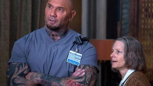 Jodie Foster and Dave Bautista in 'Hotel Artemis' clip