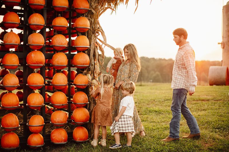 A wall of pumpkins greets you at Jaemor Farms. Photo: Courtesy of Abby Stancil + Carli Jones for Jaemor Farms