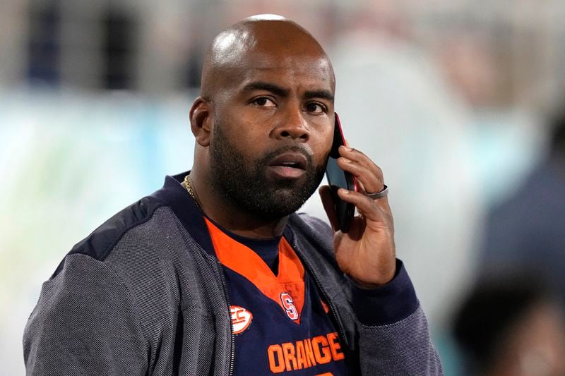 FILE - Syracuse coach Fran Brown stands on the sideline before the team's Boca Raton Bowl NCAA college football game against South Florida, Thursday, Dec. 21, 2023, in Boca Raton, Fla. (AP Photo/Lynne Sladky, File)