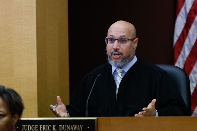 Fulton County Judge Eric Dunaway presides over the case of former Atlanta police officer Oliver Simmonds on Tuesday, Sept. 16, 2024. Simmonds was indicted in the 2019 shooting death of a teenager.
(Miguel Martinez / AJC)