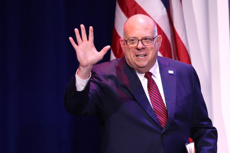 A fundraiser for former Maryland Gov. Larry Hogan, now a U.S. Senate candidate, is among the stops now on Georgia Gov. Brian Kemp's schedule. (Scott Olson/Getty Images/TNS)