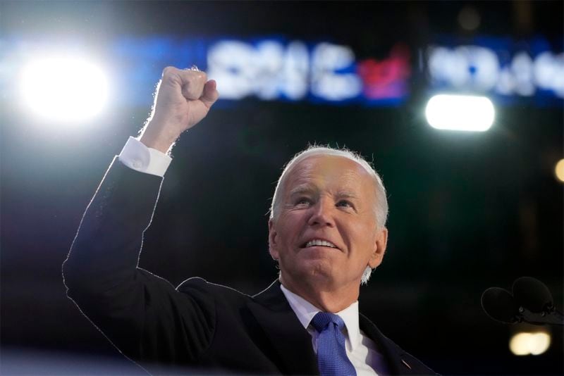 President Joe Biden speaks during the first day of Democratic National Convention, Monday, Aug. 19, 2024, in Chicago. (AP Photo/Jacquelyn Martin)